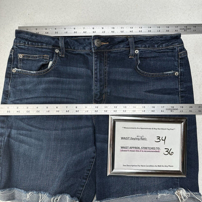 American Eagle Shorts Womens 14 Tomgirl Bermuda Blue Jean Stretch Denim Raw Fray