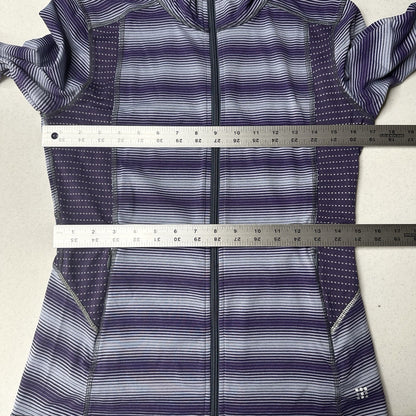 Title Nine Sweater Womens Small Full Zip Top Purple Stripes Jacket Thumbholes