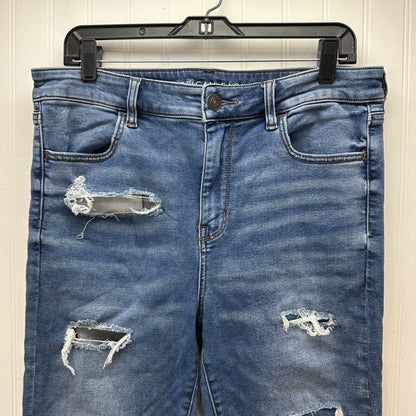 American Eagle Jeans 14 Jegging Hi Rise Next Level Blue Denim Distressed Patches