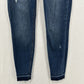 Spanx Jeans Women Medium Ankle Skinny Blue Pull On Stretch Denim Distressed Fray