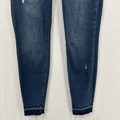Spanx Jeans Women Medium Ankle Skinny Blue Pull On Stretch Denim Distressed Fray