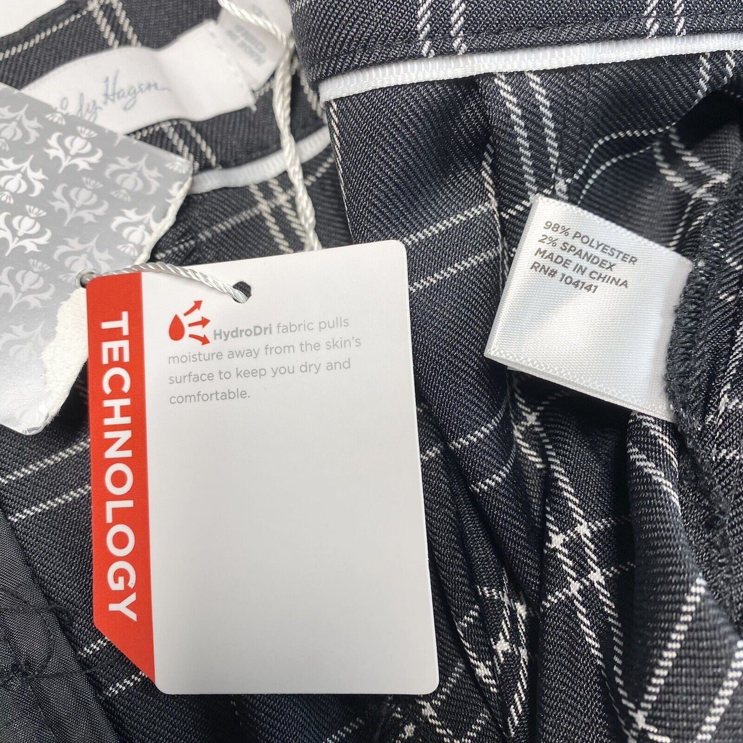Lady Hagen Shorts Womens 8 Bermuda Golf Midrise Plaid Black White Casual NEW