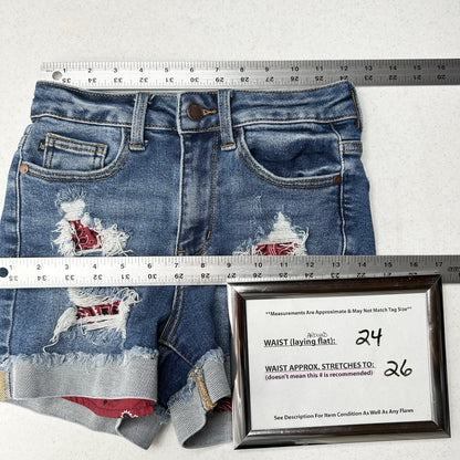 Judy Blue Shorts Womens XS Cuffed Blue Jean Denim Distressed Bandana Print *Flaw