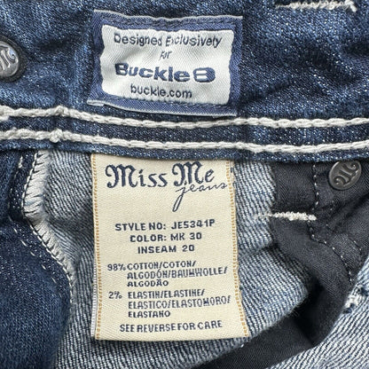 Miss Me Jeans 29 Capri Embroidery Rhinestones Distress Denim Y2K Western *Flaw
