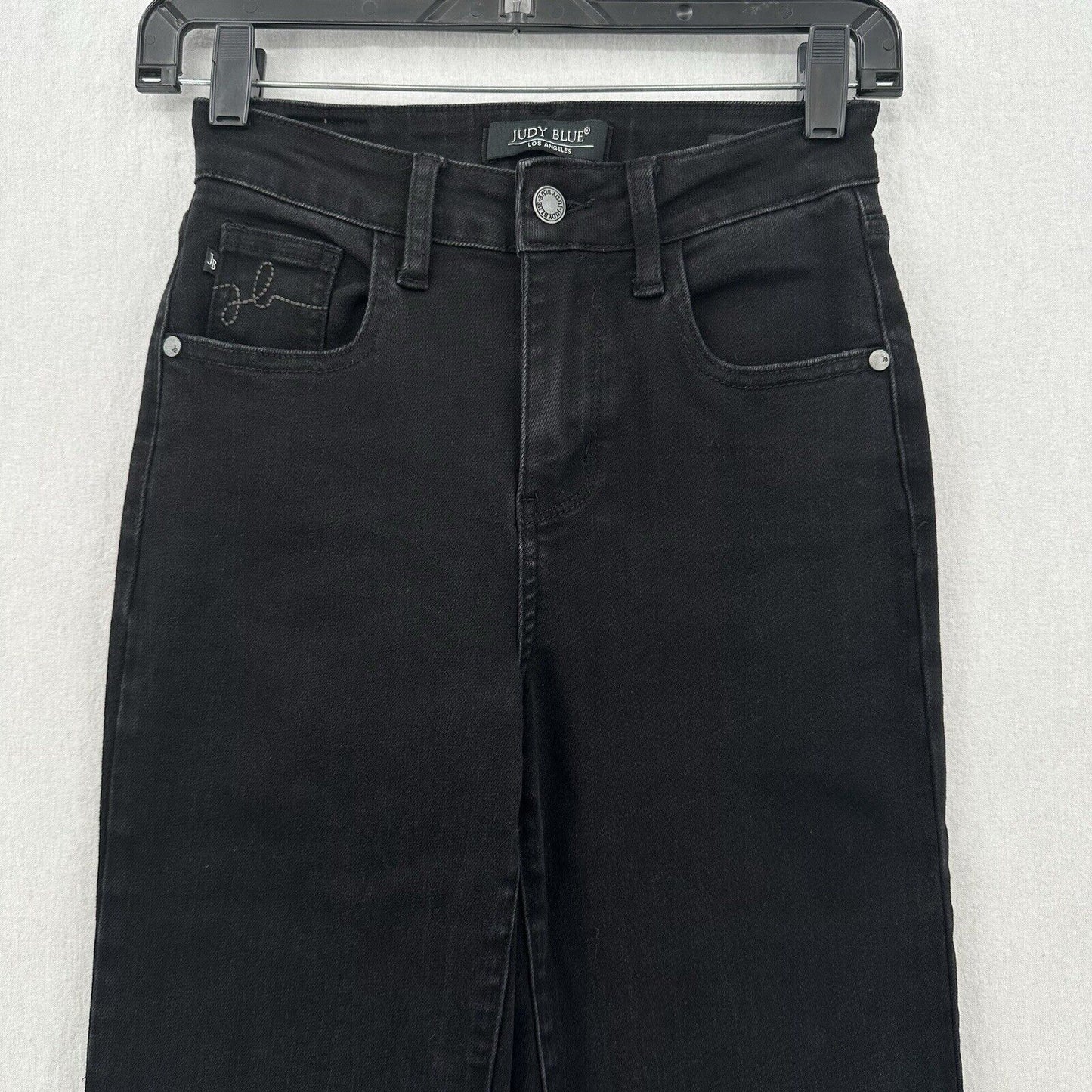 Judy Blue Jeans Womens 0 24 Straight Leg Black Stretch Denim Split Hems EUC
