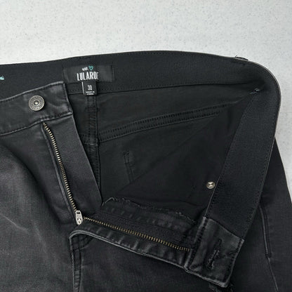 Lularoe Shorts 30 US 10 12 Skinny Bermuda Black Denim Tummy Panel DistressGrunge