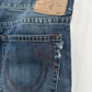 True Religion Jeans Mens 40x34 Section Straight Leg Blue Denim Distressed *Flaw