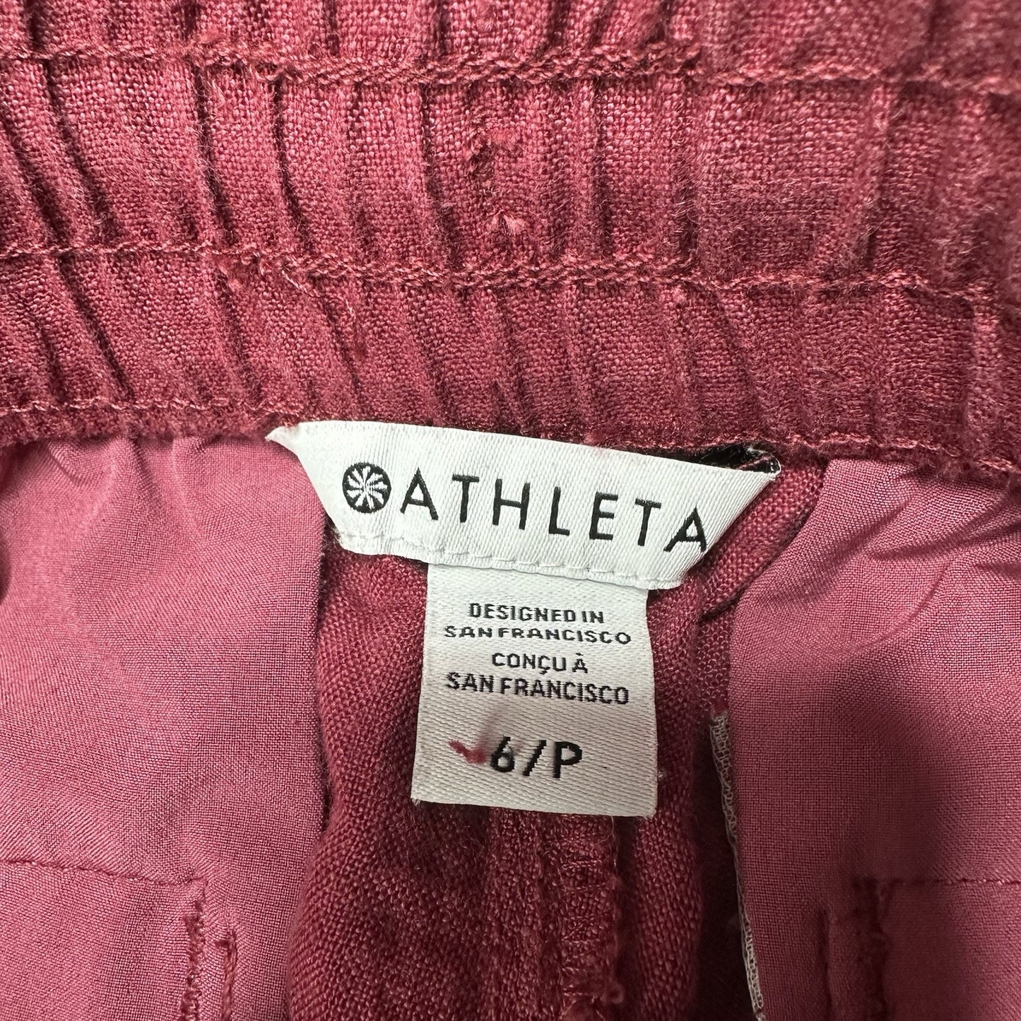 Athleta Pants Womens 6P Retreat Linen Wide Leg Maroon Coastal Beach Lagenlook