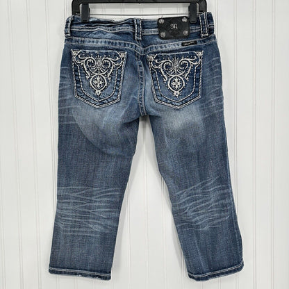 Miss Me Jeans 29 Capri Embroidery Rhinestones Distress Denim Y2K Western *Flaw