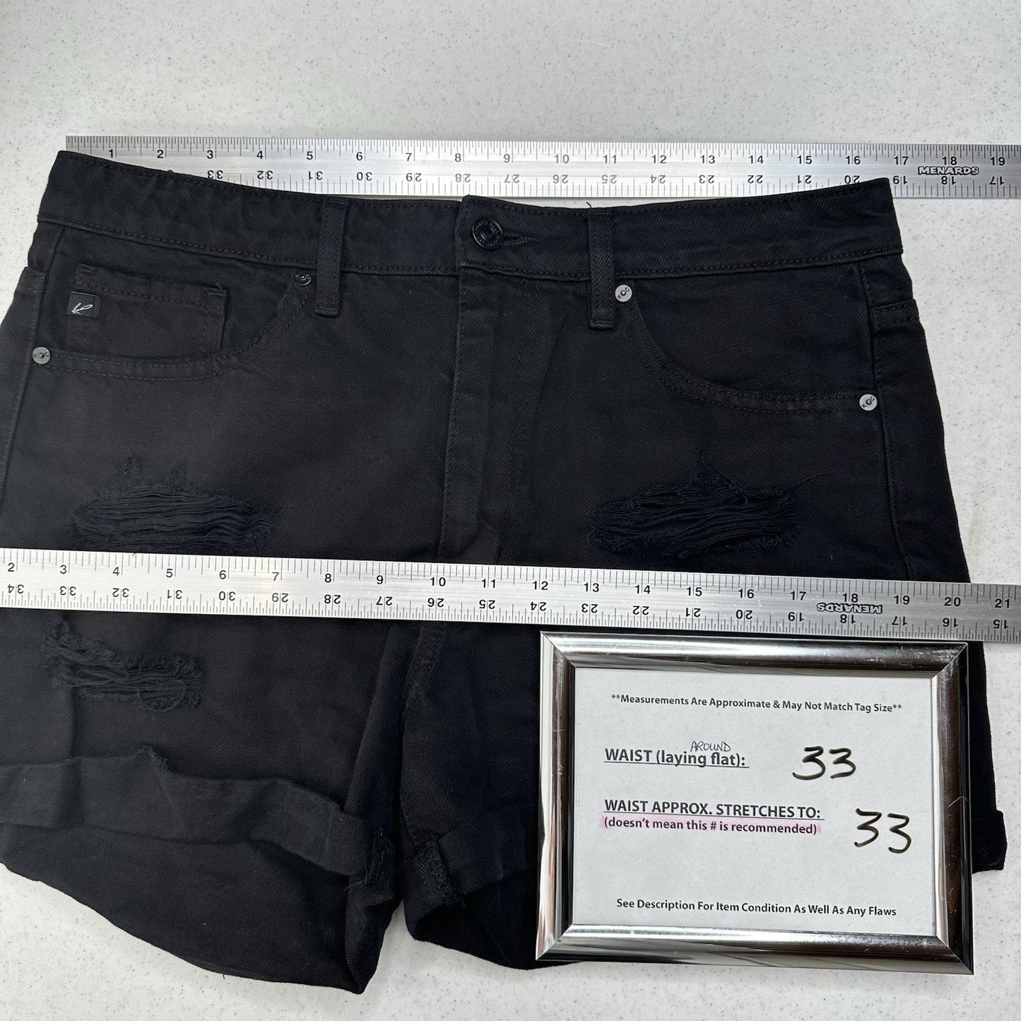 Kancan Shorts Womens Large High Rise Cuffed Black Jean Denim Distress Grunge EUC