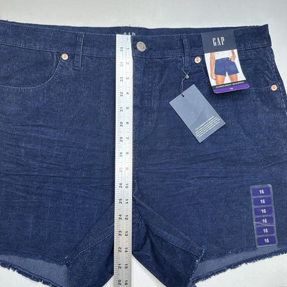 GAP Shorts Womens 16 Corduroy Relaxed Cut Off Dark Blue Fray Hem Preppy NEW