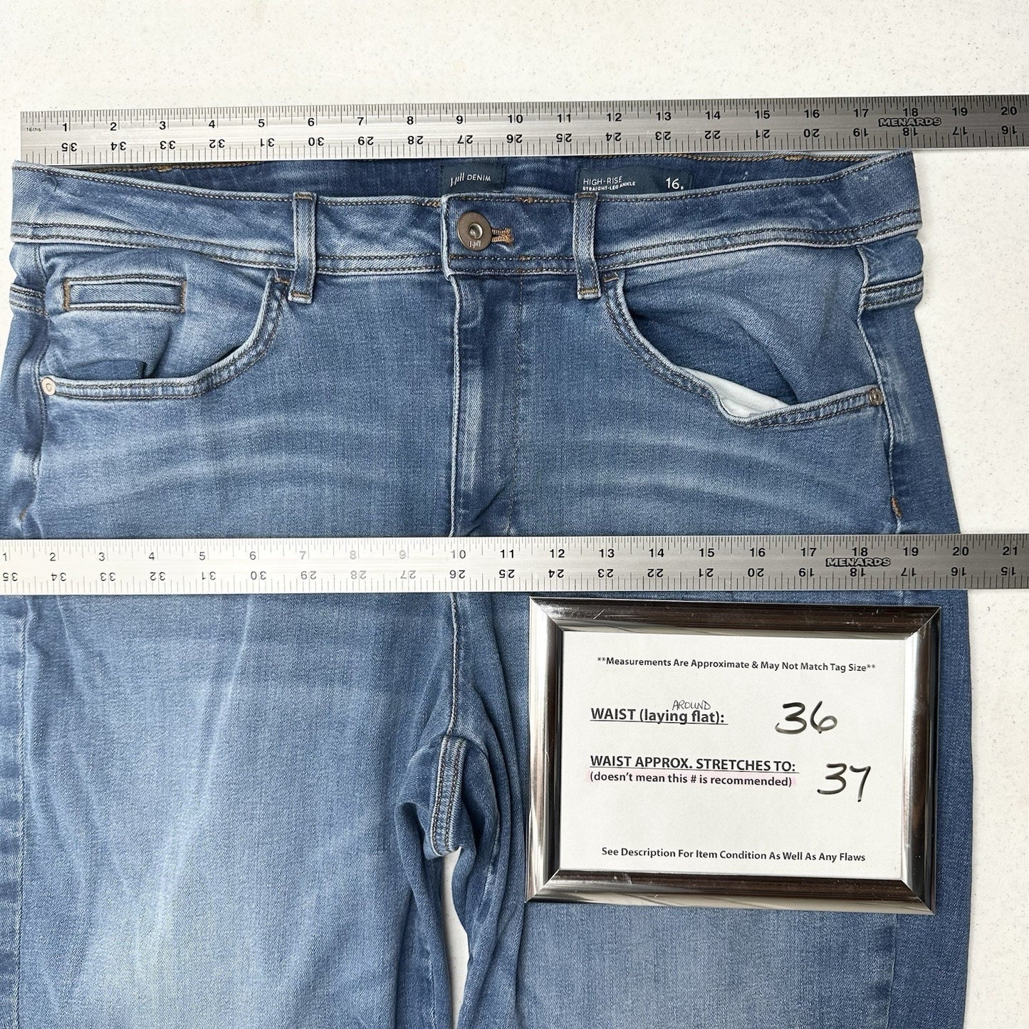 J Jill Jeans Womens 16 High Rise Straight Leg Ankle Blue Stretch Denim Comfort