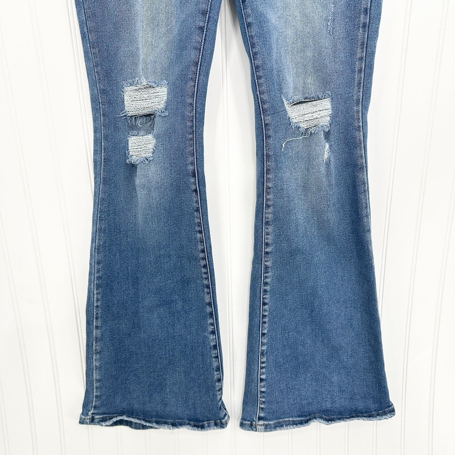 Kancan Jeans Womens 9 28 High Rise Flare Blue Denim Distressed Festival Cowboy
