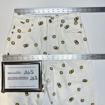 Reformation Jeans 26 High Rise Straight Mixed Emotions White Embroidered *Spot