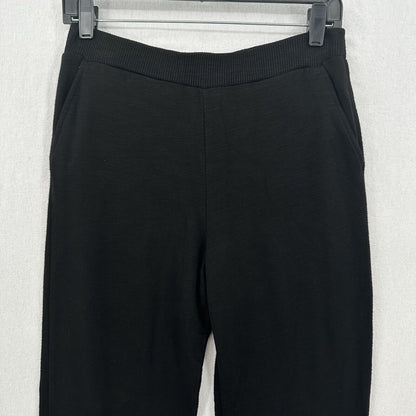 Monrow Pants Womens Small SuperSoft Straight Black Knit Pull On Split Hems Cozy