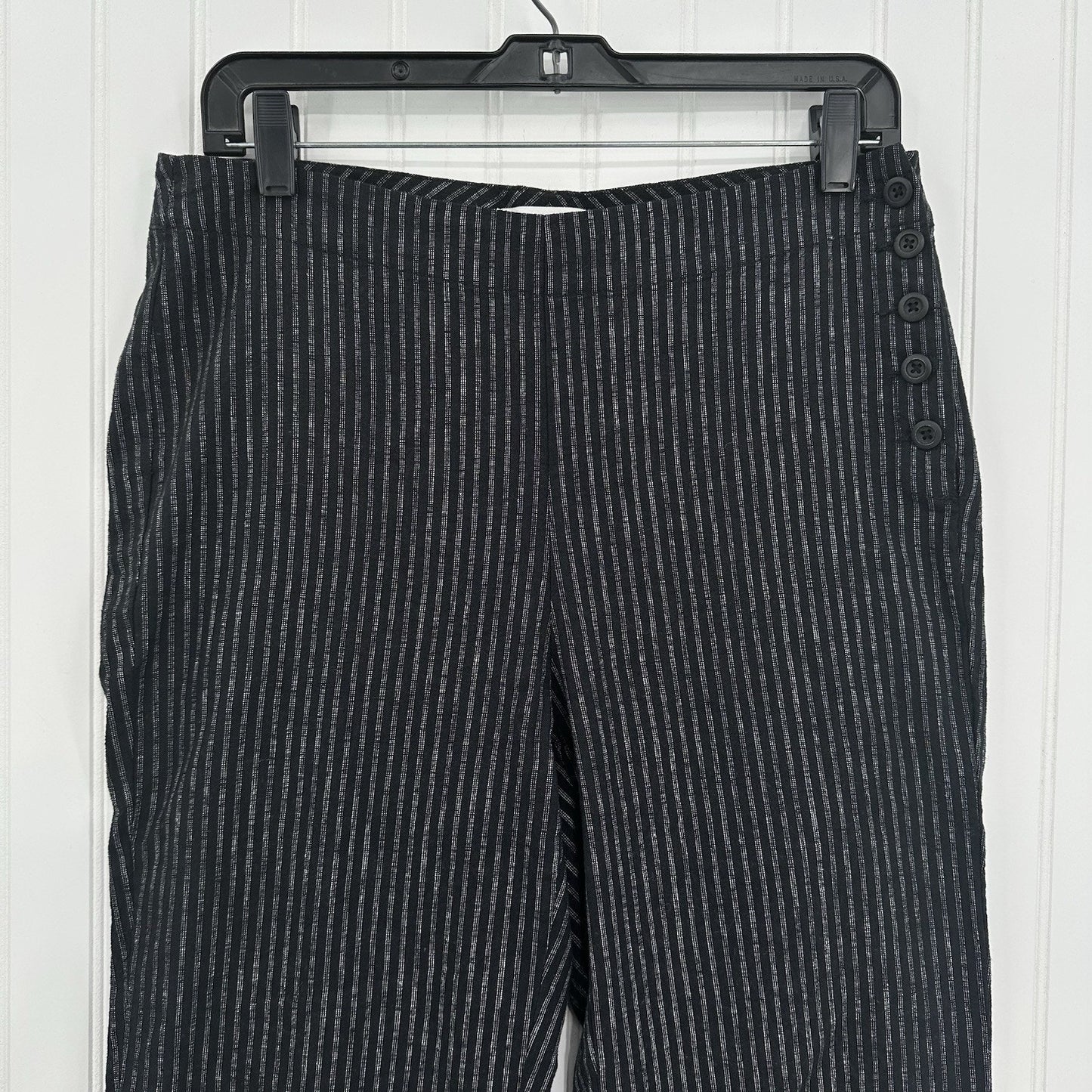 Sundance Pants Womens 6 Black Pinstripe Linen Cotton Coastal Contemporary