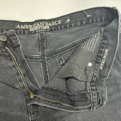 American Eagle Jeans Womens 14 Short Mom High Rise Faded Black Denim Distressed