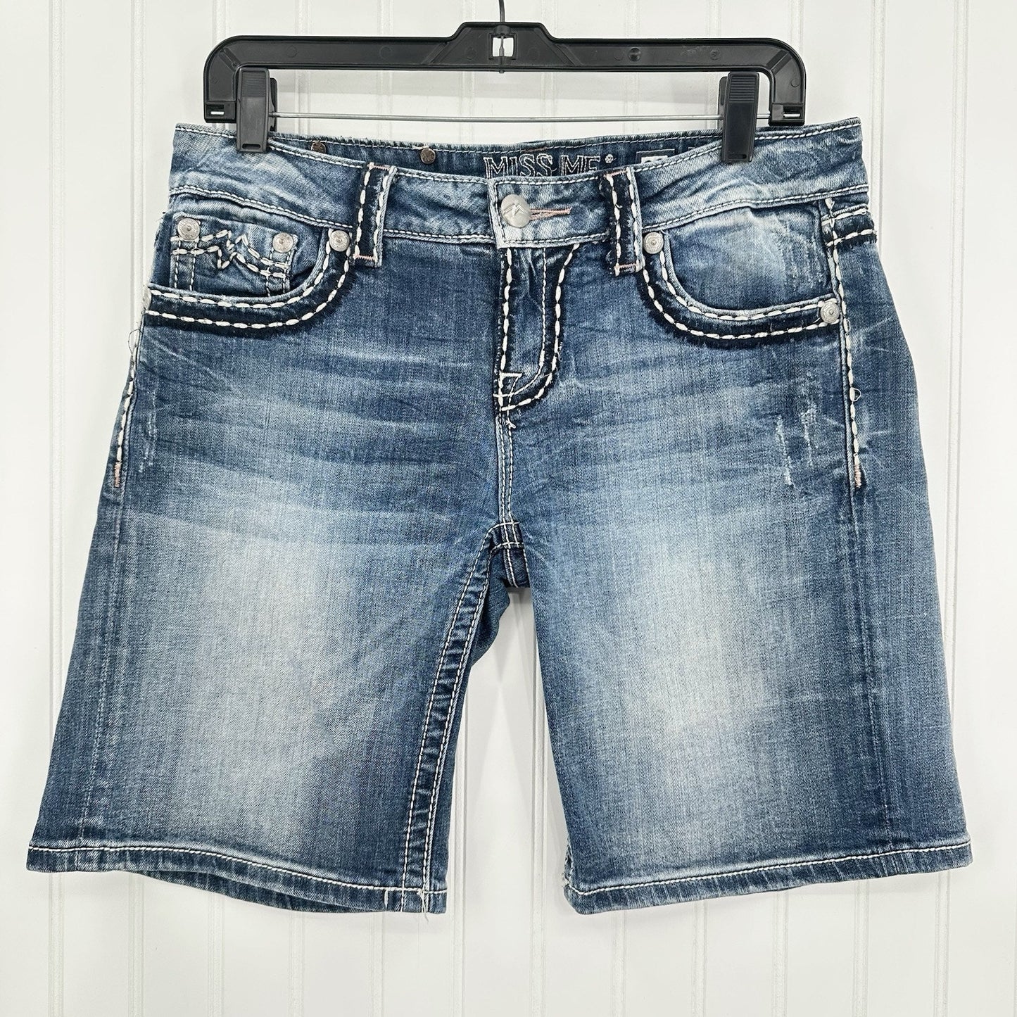 Miss Me Shorts Women 28 Easy Bermuda Blue Jean Denim Long Distress Y2K Western