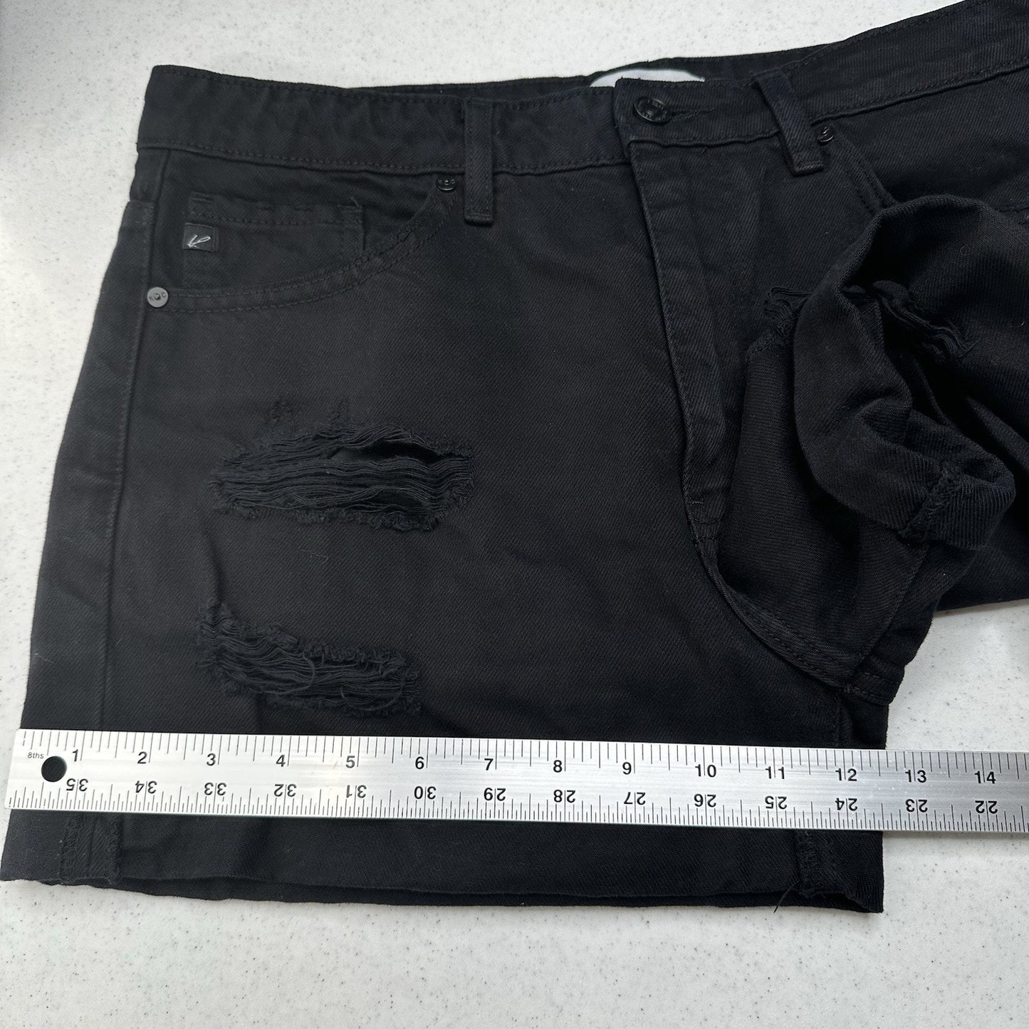 Kancan Shorts Womens Large High Rise Cuffed Black Jean Denim Distress Grunge EUC