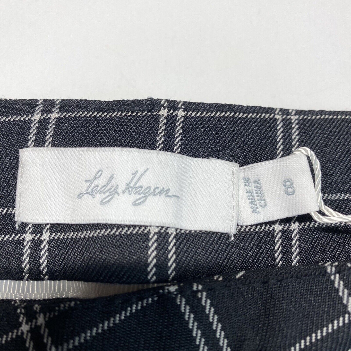 Lady Hagen Shorts Womens 8 Bermuda Golf Midrise Plaid Black White Casual NEW