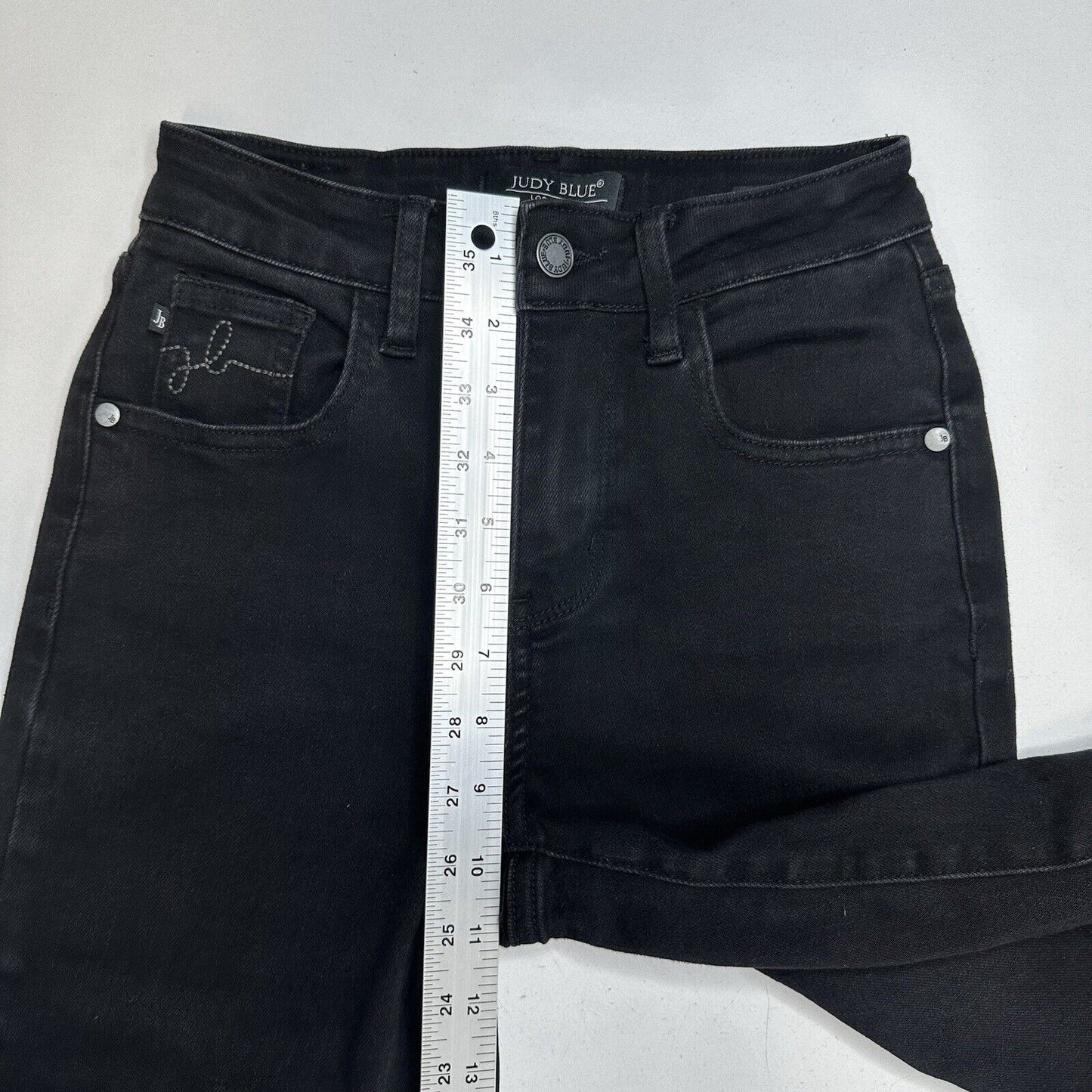 Judy Blue Jeans Womens 0 24 Straight Leg Black Stretch Denim Split Hems EUC