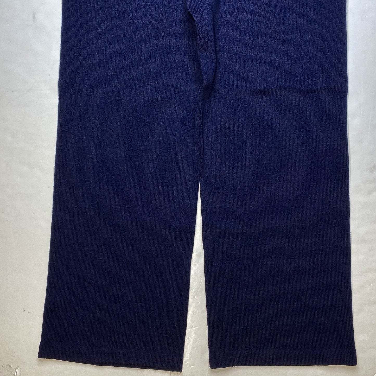 St John Sport Pant Medium Santana Knit Wide Leg Navy Blue Wool Blend Pull On EUC