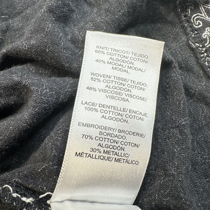 Lucky Brand Top Womens 1X Black White Embroidered Boho Lightweight Shirt Hi Low