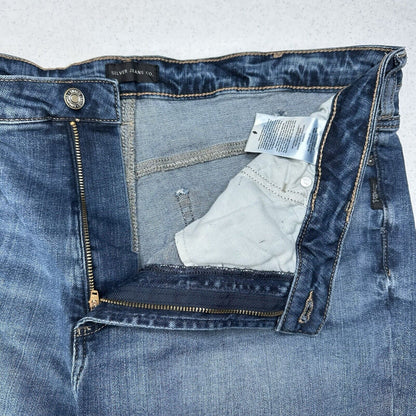 Silver Jean Shorts Womens 18 Sure Thing Long Short Blue Stretch Denim Bermuda