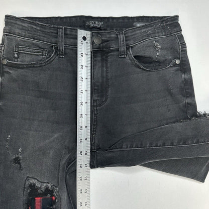 Judy Blue Jeans 9 29 Skinny Black Stretch Denim Red Buffalo Plaid Patch Distress
