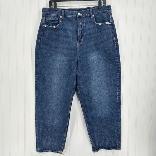 American Eagle Jeans Womens 14 Short Mom Relaxed High Rise Blue Denim Distressed