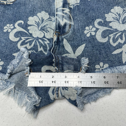 PlayBoy Pacsun Shorts Womens 27 Blue Jean Denim Fringe 90s Grunge Floral Bunny