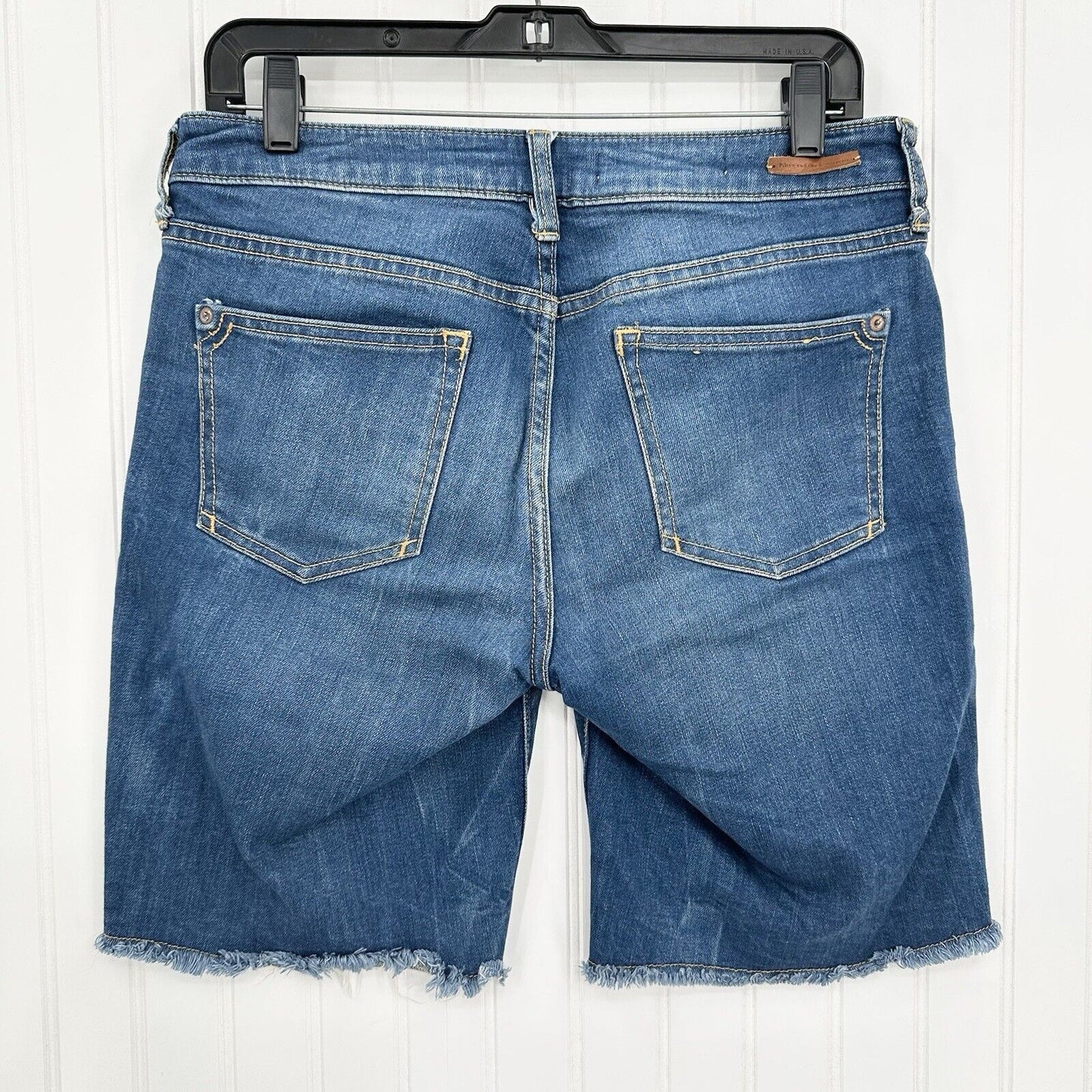 PILCRO Shorts Womens 28 Slim Bermuda Midrise Blue Jean Denim Fray Anthropologie