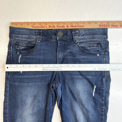 Democracy Jeans 8 Skinny Ab Solution Blue Stretch Denim Distressed Tummy Control