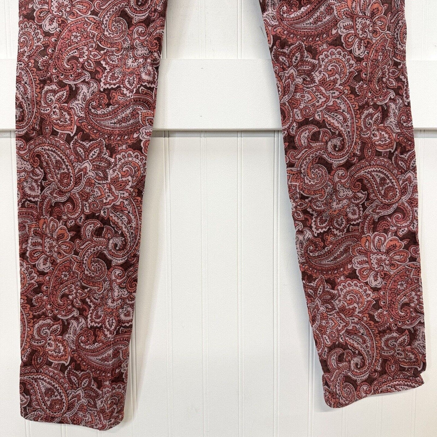 Prana Jeans 10 Womens Corduroy Trinity Skinny Slim Pink Rhubarb Paisley Preppy