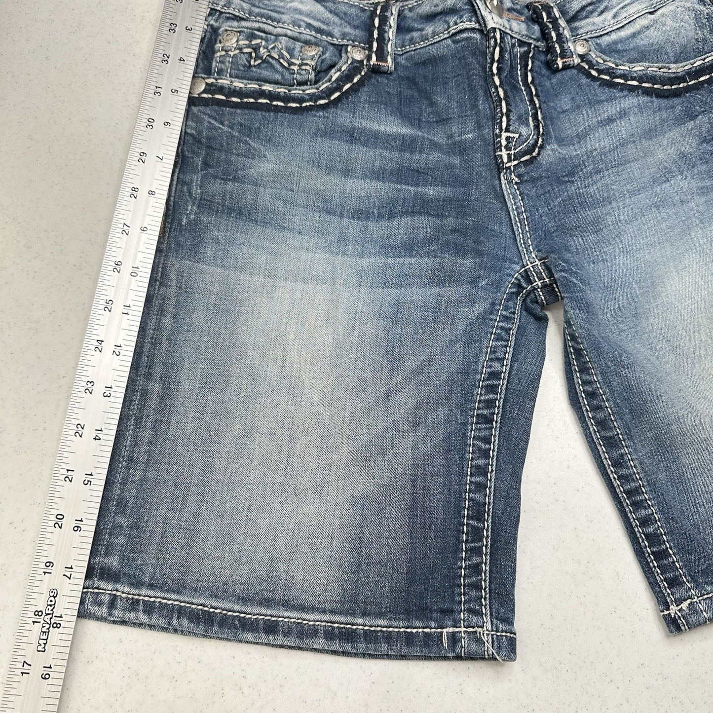 Miss Me Shorts Women 28 Easy Bermuda Blue Jean Denim Long Distress Y2K Western