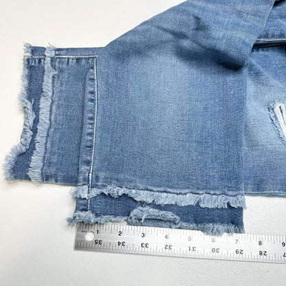 Chicos Jeans 2 US 12 So Slimming Girlfriend Slim Leg Crop Blue Denim Fray *Spot