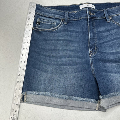 Kancan Shorts Womens 16W Cuffed Blue Denim Jean 4" Stretch Comfort Fringe EUC
