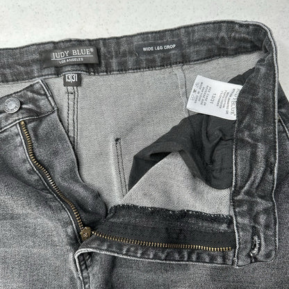 Judy Blue Jeans Womens 13 31 Wide Leg Crop High Rise Gray Denim Boho Grunge EUC