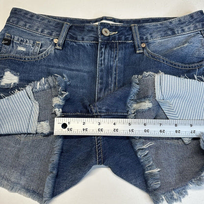 Kancan Shorts Womens 9 28 High Rise Denim Blue Jean Distress Cotton Fray Grunge