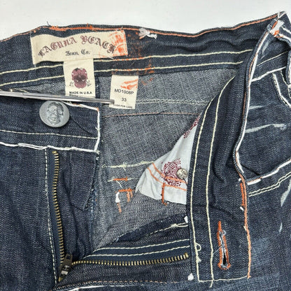 Laguna Beach Jeans Mens 33 Blue Relaxed Loose Straight Denim Skulls Y2K Grunge