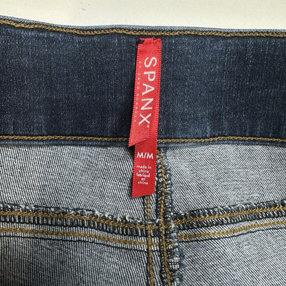 Spanx Jeans Women Medium Ankle Skinny Blue Pull On Stretch Denim Distressed Fray
