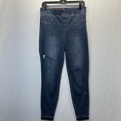 Spanx Jeans Womens Medium Ankle Skinny Blue Pull On Denim Distressed Fray EUC