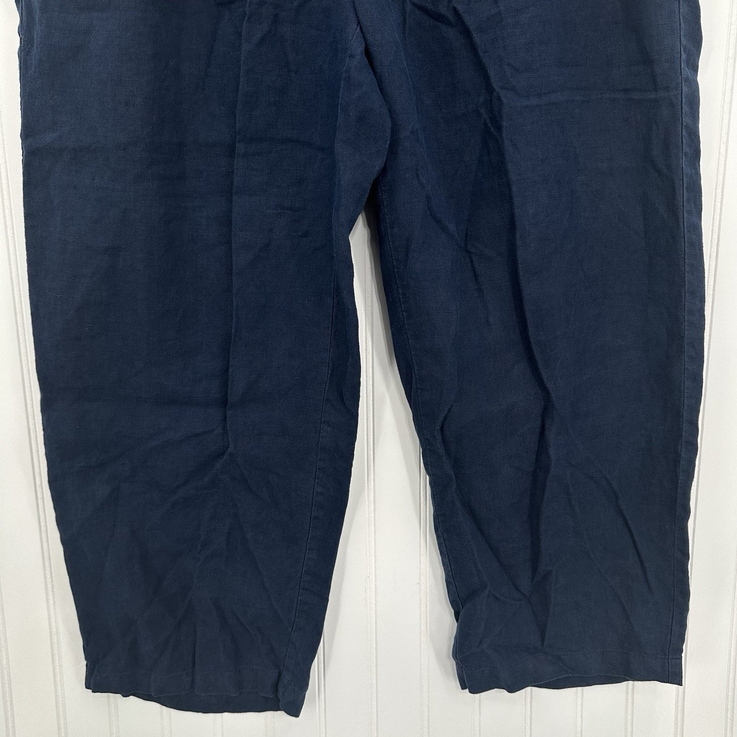 Quince Pants Womens XL Linen Crop Navy Blue Pull On Coastal Beach Lagenlook