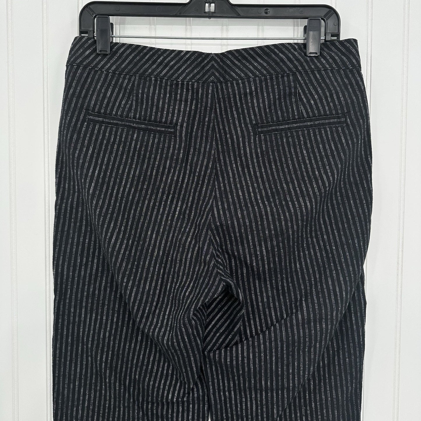 Sundance Pants Womens 6 Black Pinstripe Linen Cotton Coastal Contemporary