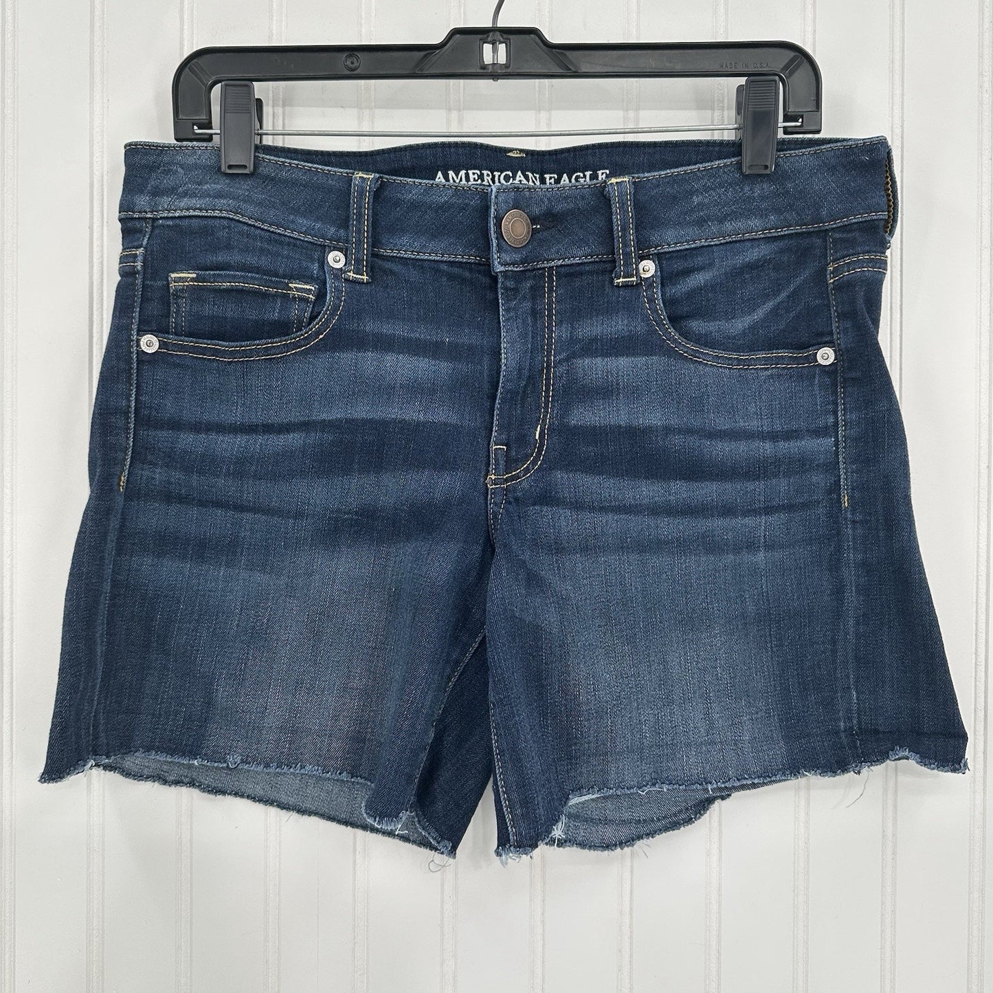 American Eagle Shorts Womens 12 Midi Blue Jean Denim Super Stretch Cut Off Fray