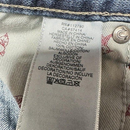 True Religion Jeans Mens 40x34 Section Straight Leg Blue Denim Distressed *Flaw