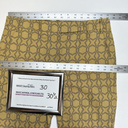 Tibi Pants Womens 2 Slim Crop Mustard Yellow Cotton Throwing Stars Career Preppy