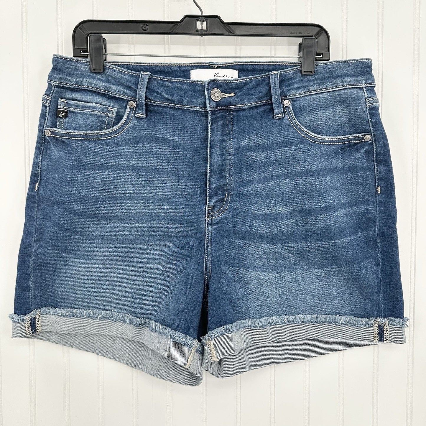Kancan Shorts Womens 16W Cuffed Blue Denim Jean 4" Stretch Comfort Fringe EUC