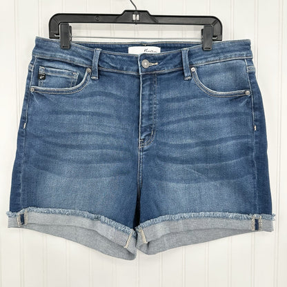 Kancan Shorts Womens 16W Cuffed Blue Denim Jean 4" Stretch Comfort Fringe EUC