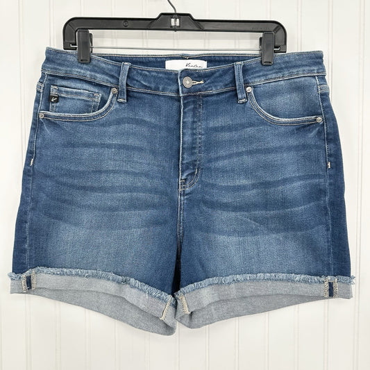 Kancan Shorts Womens 16W Cuffed Blue Denim Jean 4" Stretch Comfort Fringe EUC